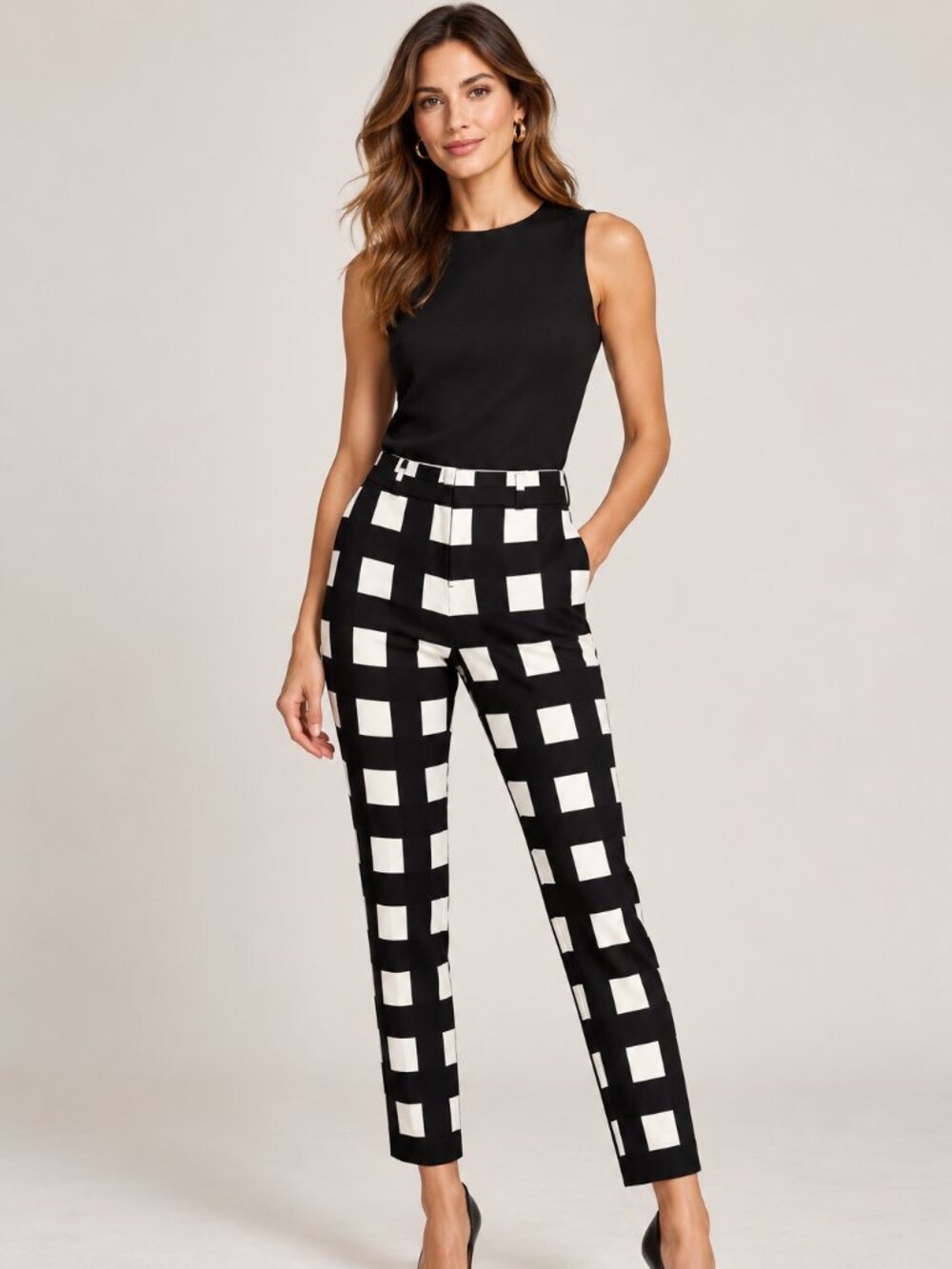 Banana Republic Black & White Oversized Check Slim-Leg Pants Size 6